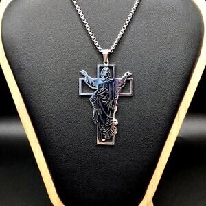 Stainless Large  2.5 in. Jesus Cross Necklace Christian Anniversary Birthday NEW